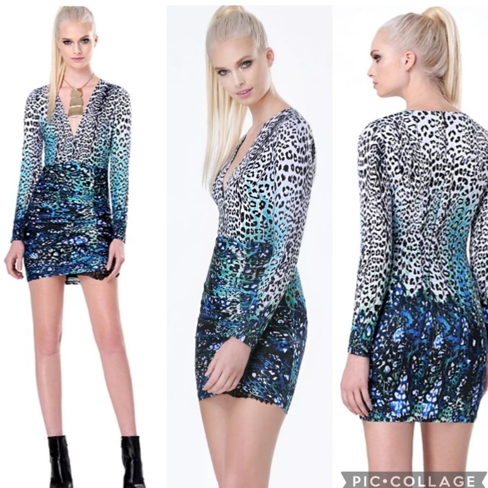 bebe Multicolor Animal Print Long Sleeve Dress